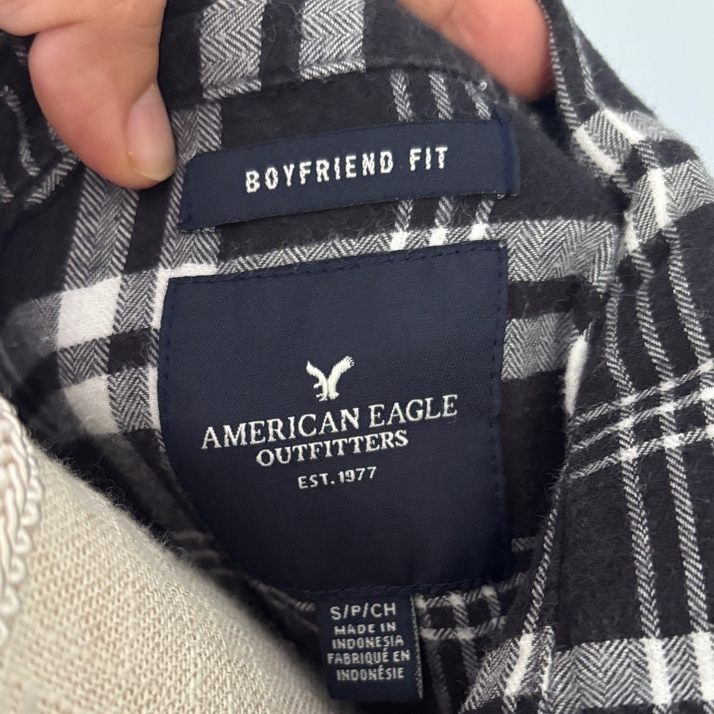 American Eagle Outfitters Black and White Checkered Men's Shirt - Picture 2 of 4